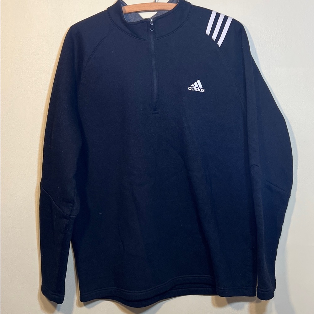 Adidas Black‎ 1/4 Zip Poly Fleece Golf Pull Over White Stripes